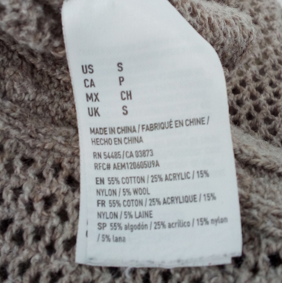 AEO 2017 Wool Cotton Blend Open Knit Oatmeal Tan Sweater S Beach Summer Fall - Picture 10 of 13